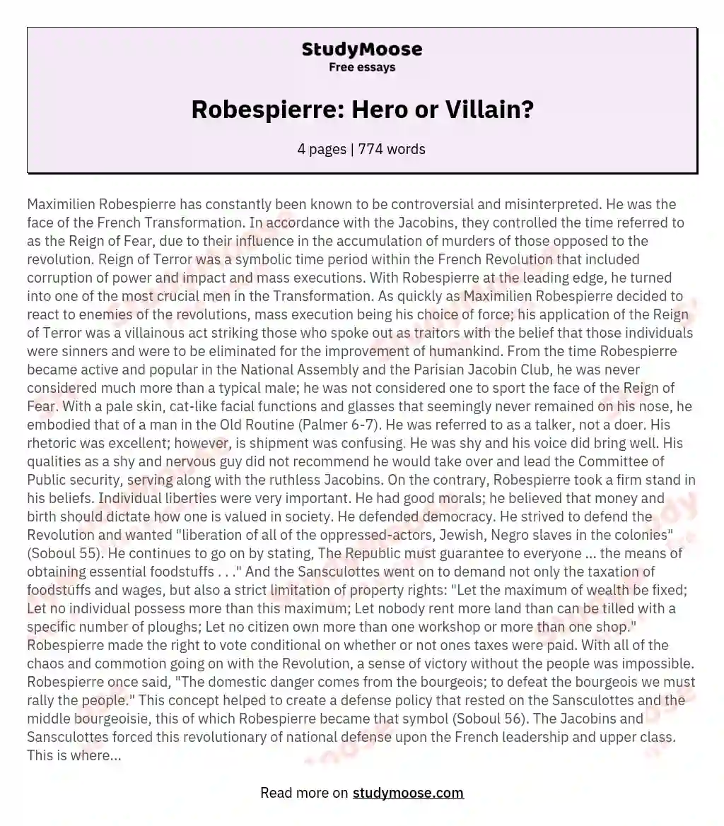 Robespierre: Hero or Villain? essay