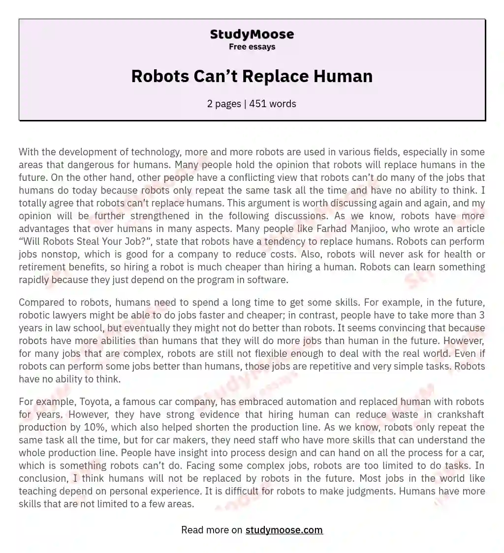 Robots Can’t Replace Human essay