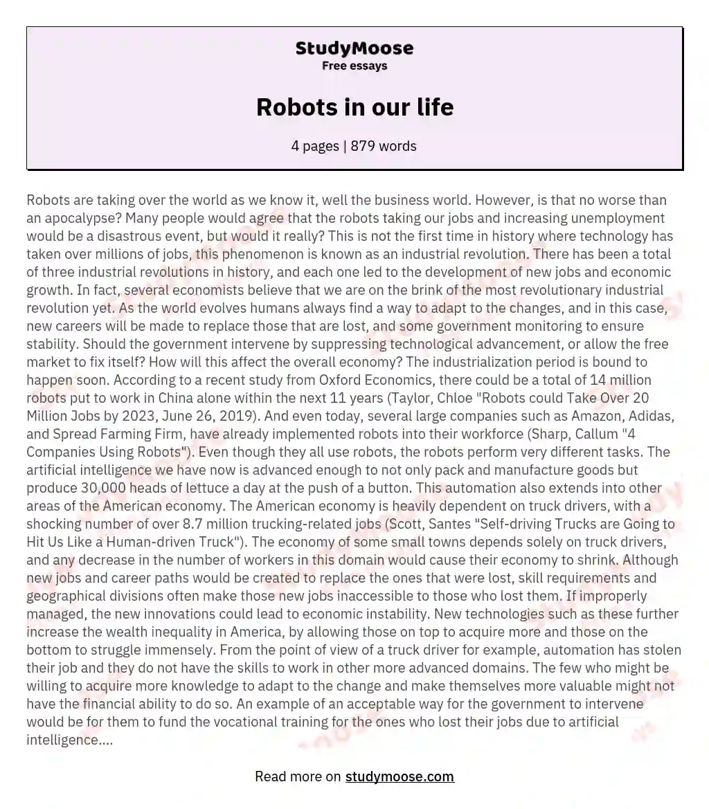 200 word essay on robots