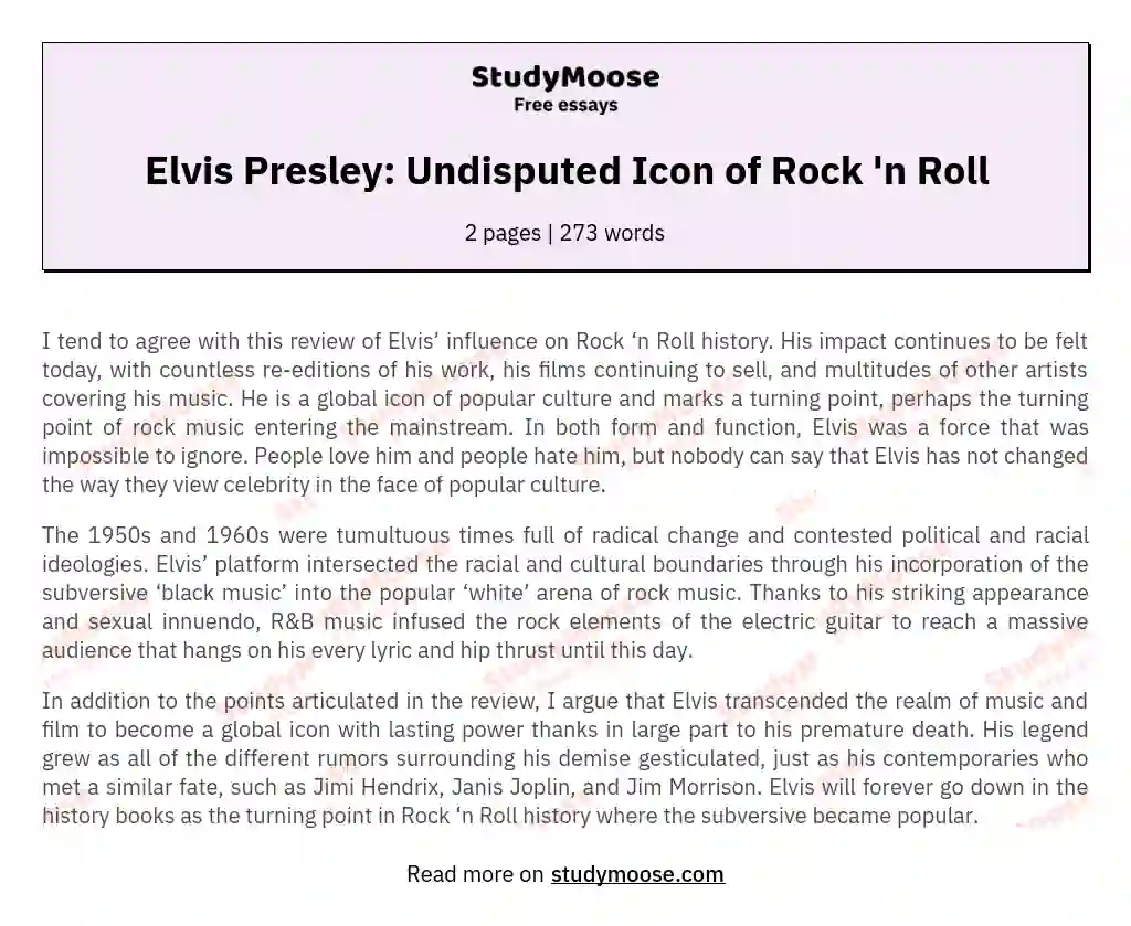 Elvis Presley: Undisputed Icon of Rock 'n Roll essay