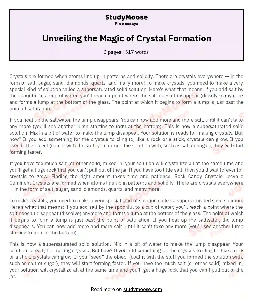 Unveiling the Magic of Crystal Formation essay