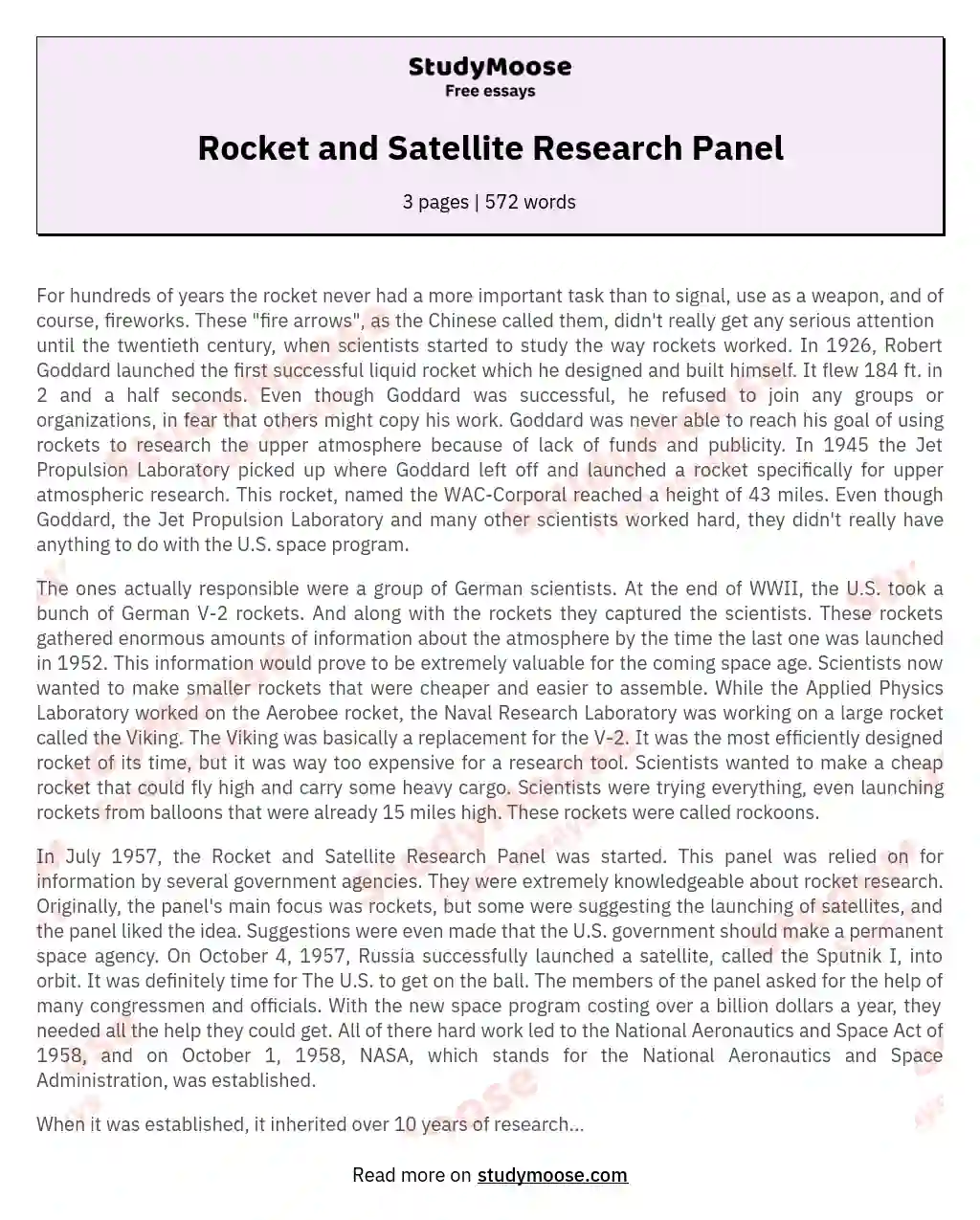 Rocket and Satellite Research Panel