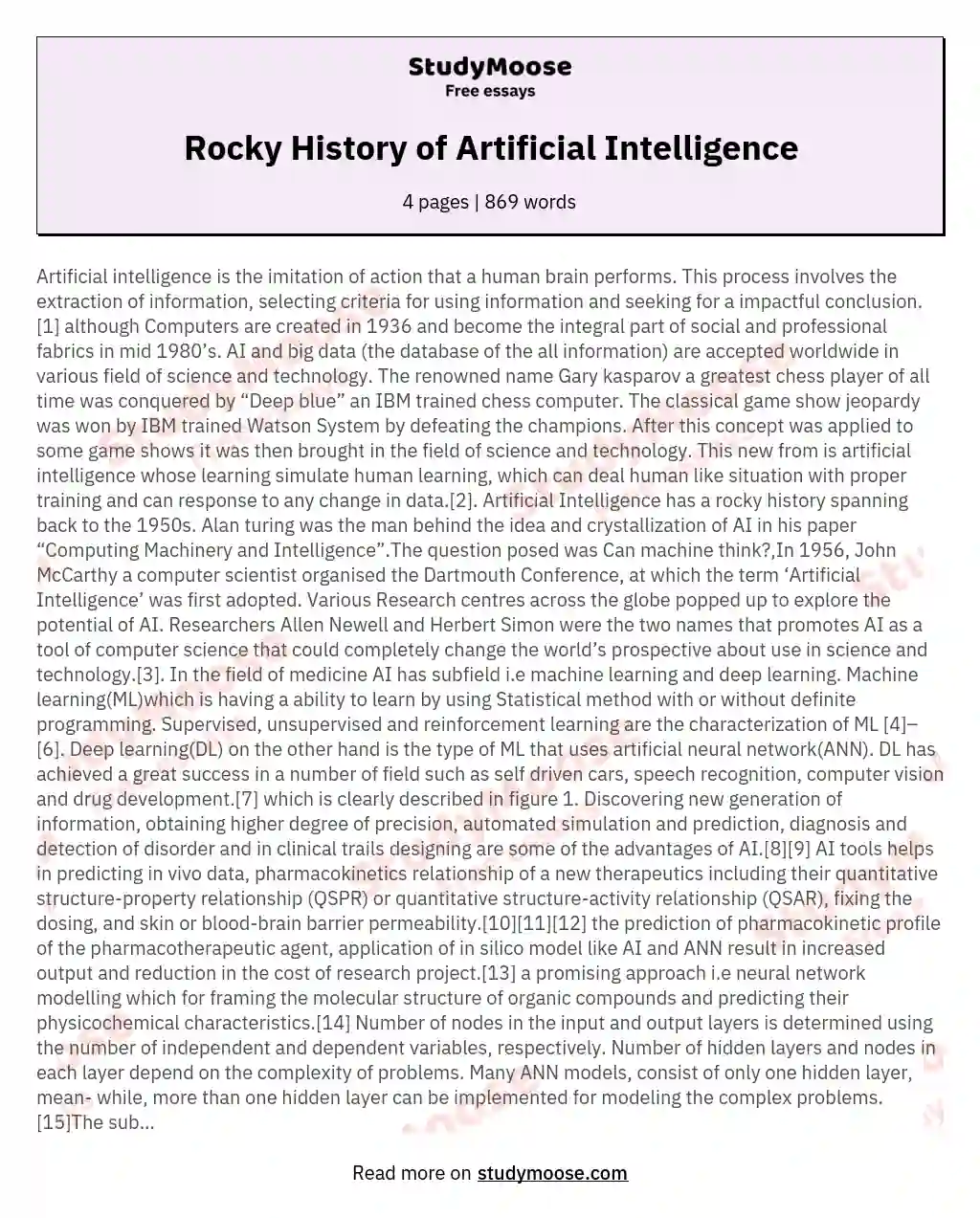 Rocky History of Artificial Intelligence essay