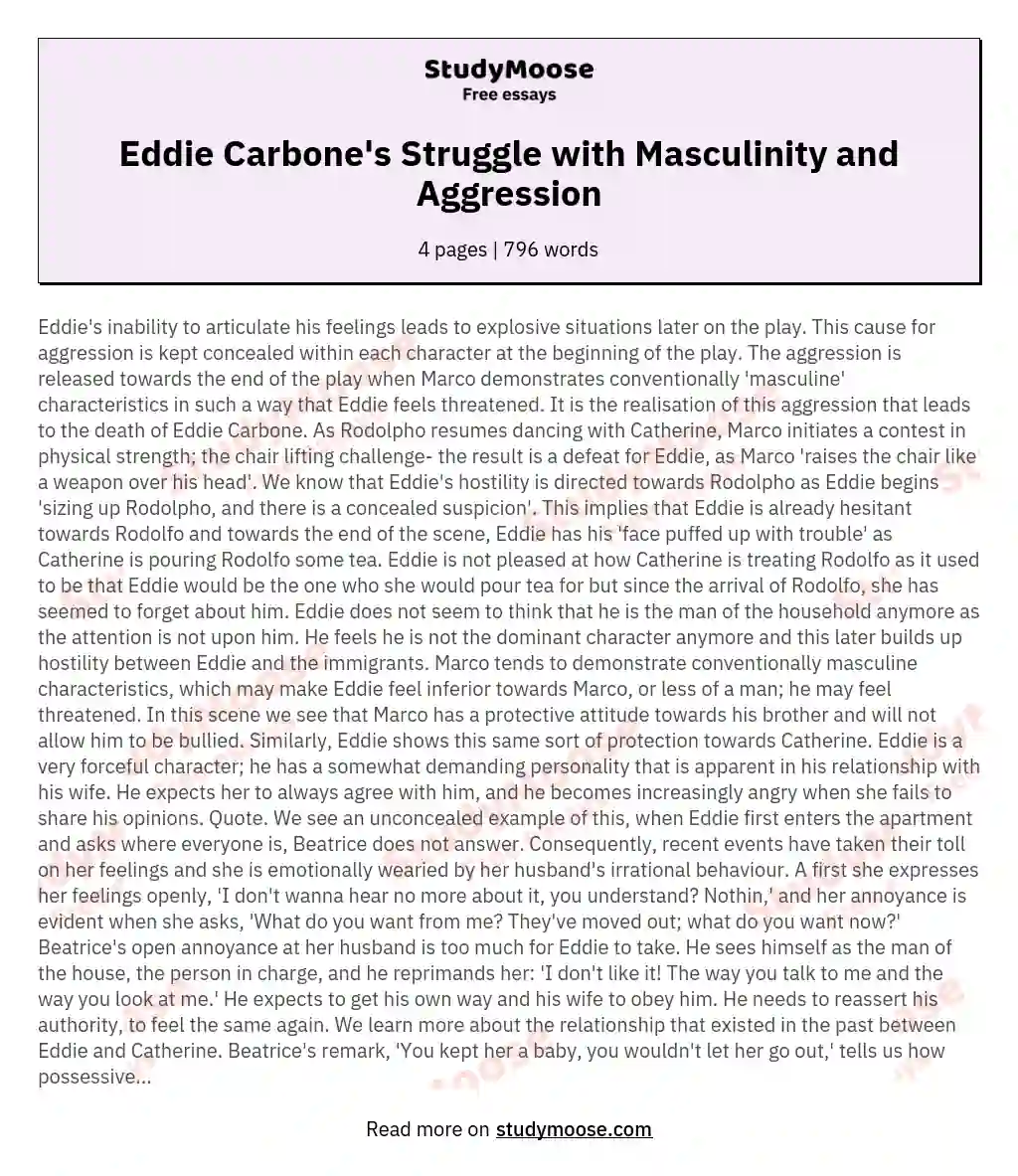 Eddie Carbone's Struggle with Masculinity and Aggression essay