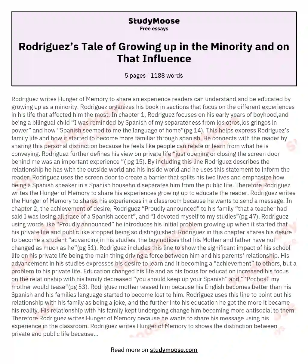 Rodriguez’s Tale of Growing up in the Minority and on That Influence essay