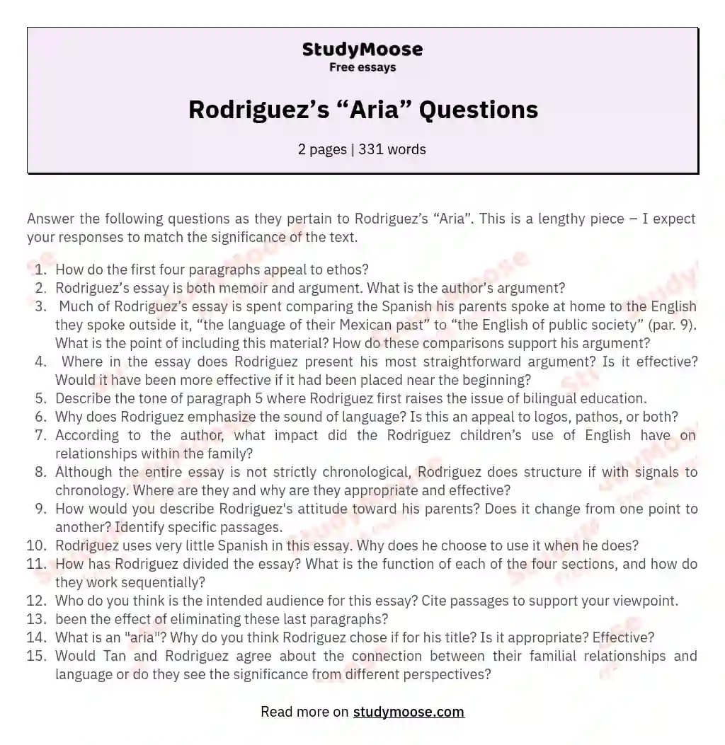 Rodriguez’s “Aria” Questions