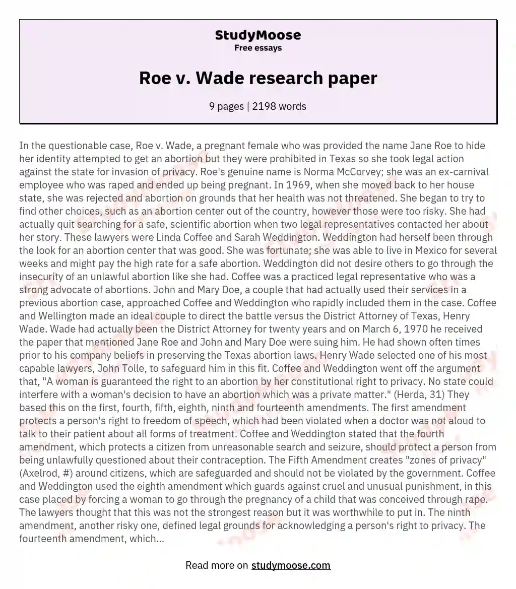 Roe v. Wade research paper