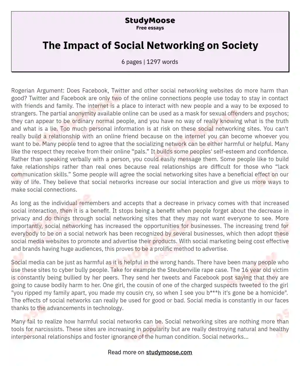 The Impact of Social Networking on Society essay