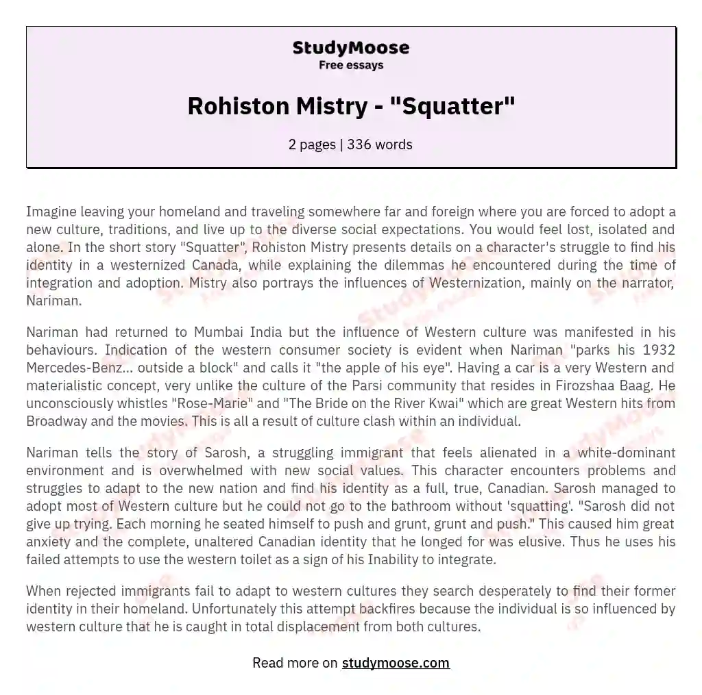 Rohiston Mistry - "Squatter" essay