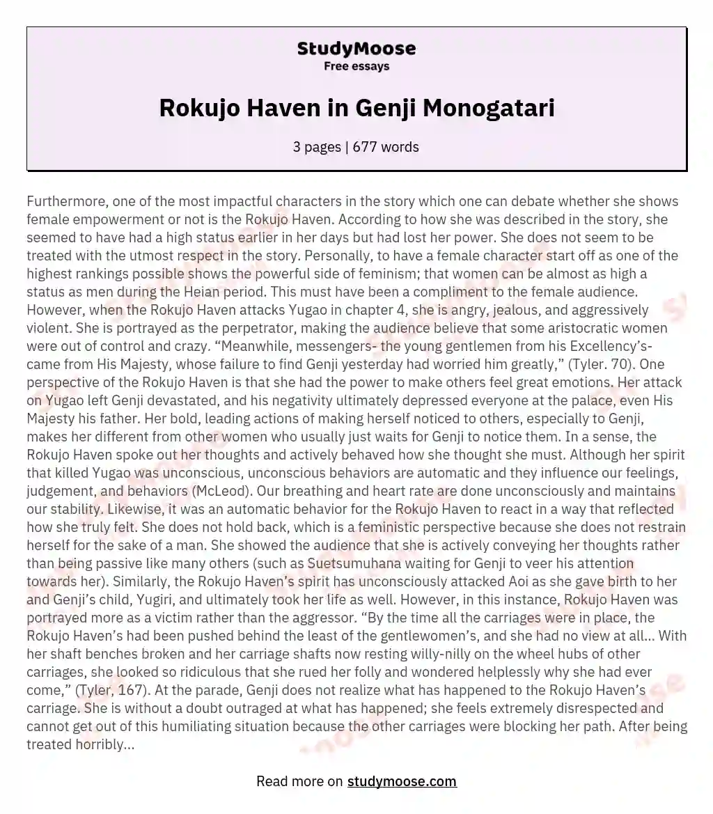 Rokujo Haven in Genji Monogatari essay