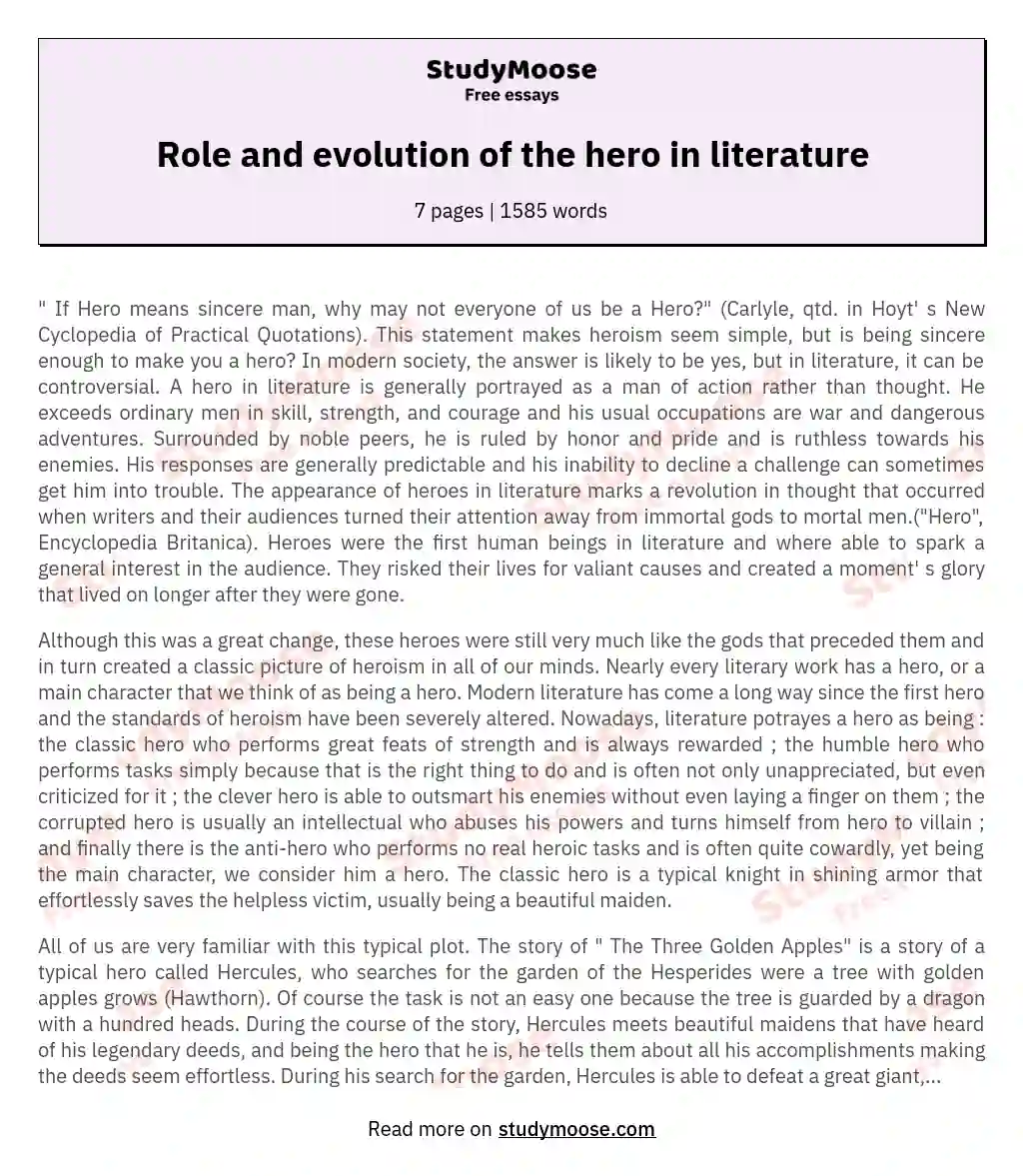 Role and evolution of the hero in literature essay