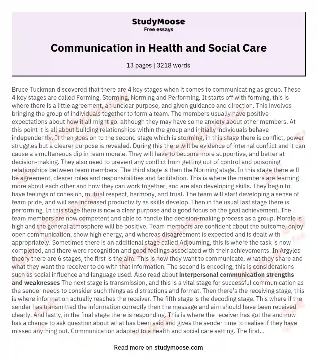 The role of communication and interpersonal interaction in Health and Social Care