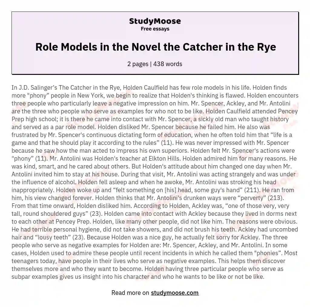Role Models in the Novel the Catcher in the Rye essay