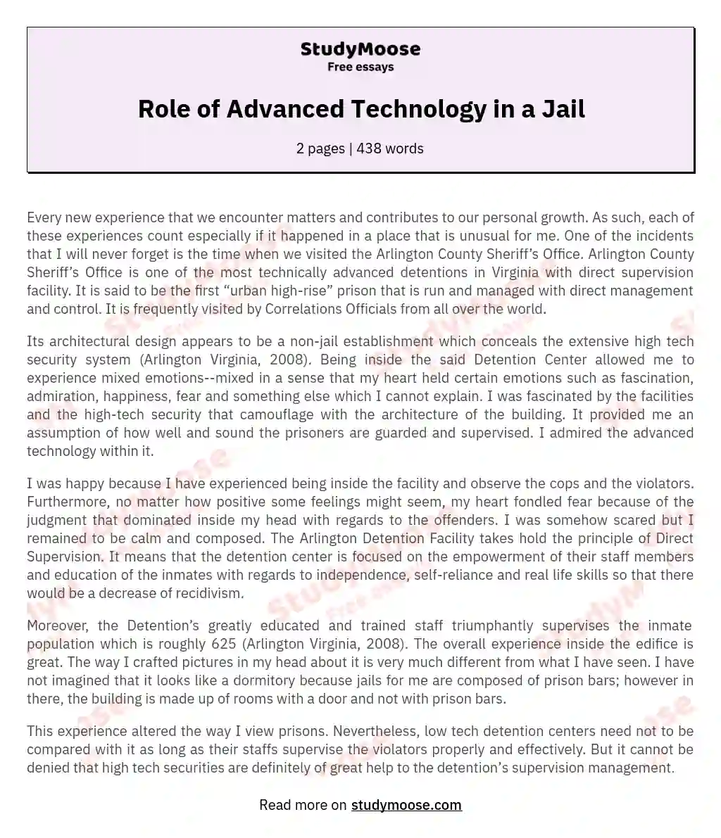 Role of Advanced Technology in a Jail