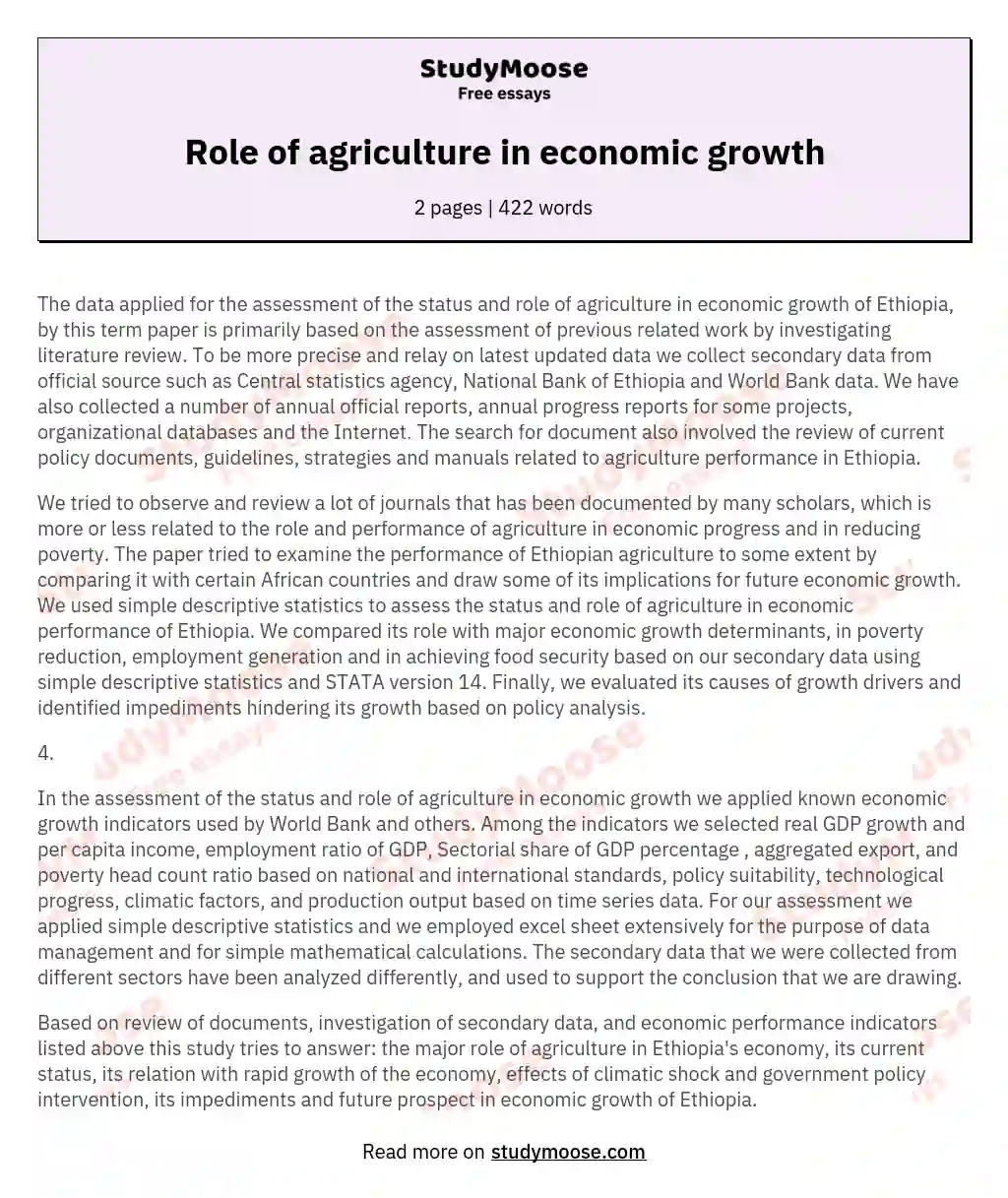 Role of agriculture in economic growth essay