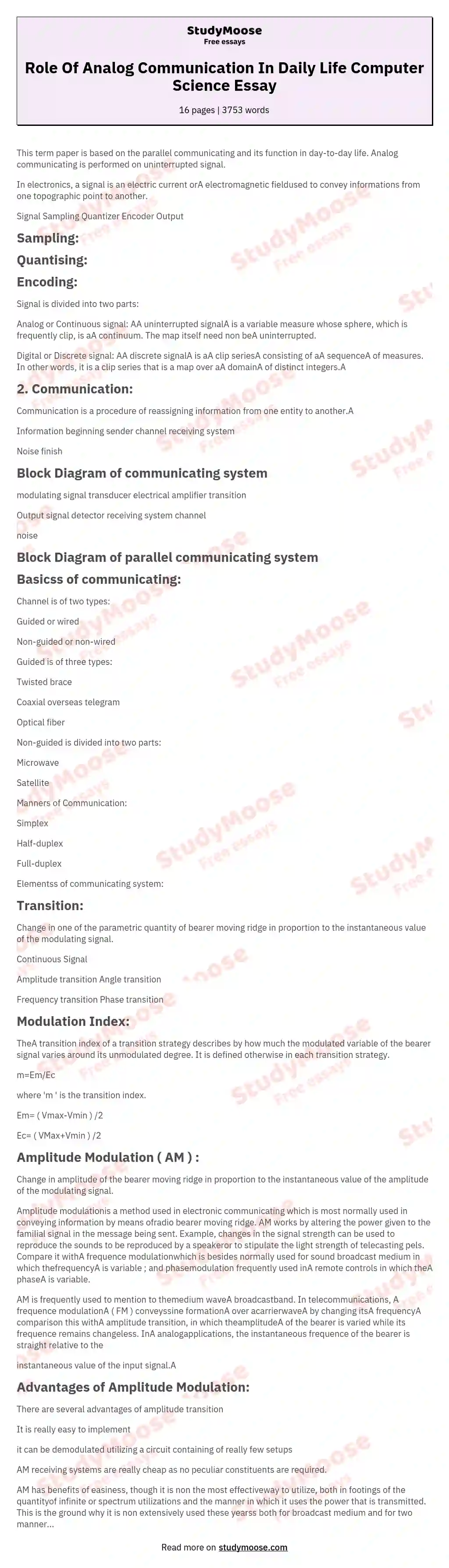 Role Of Analog Communication In Daily Life Computer Science Essay essay