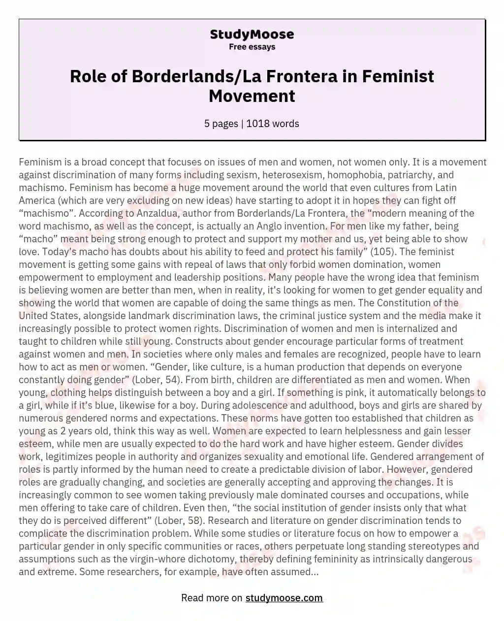 Role of Borderlands/La Frontera in Feminist Movement essay