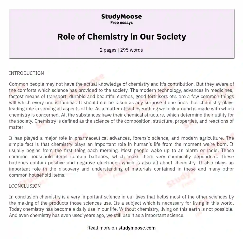 Role of Chemistry in Our Society essay
