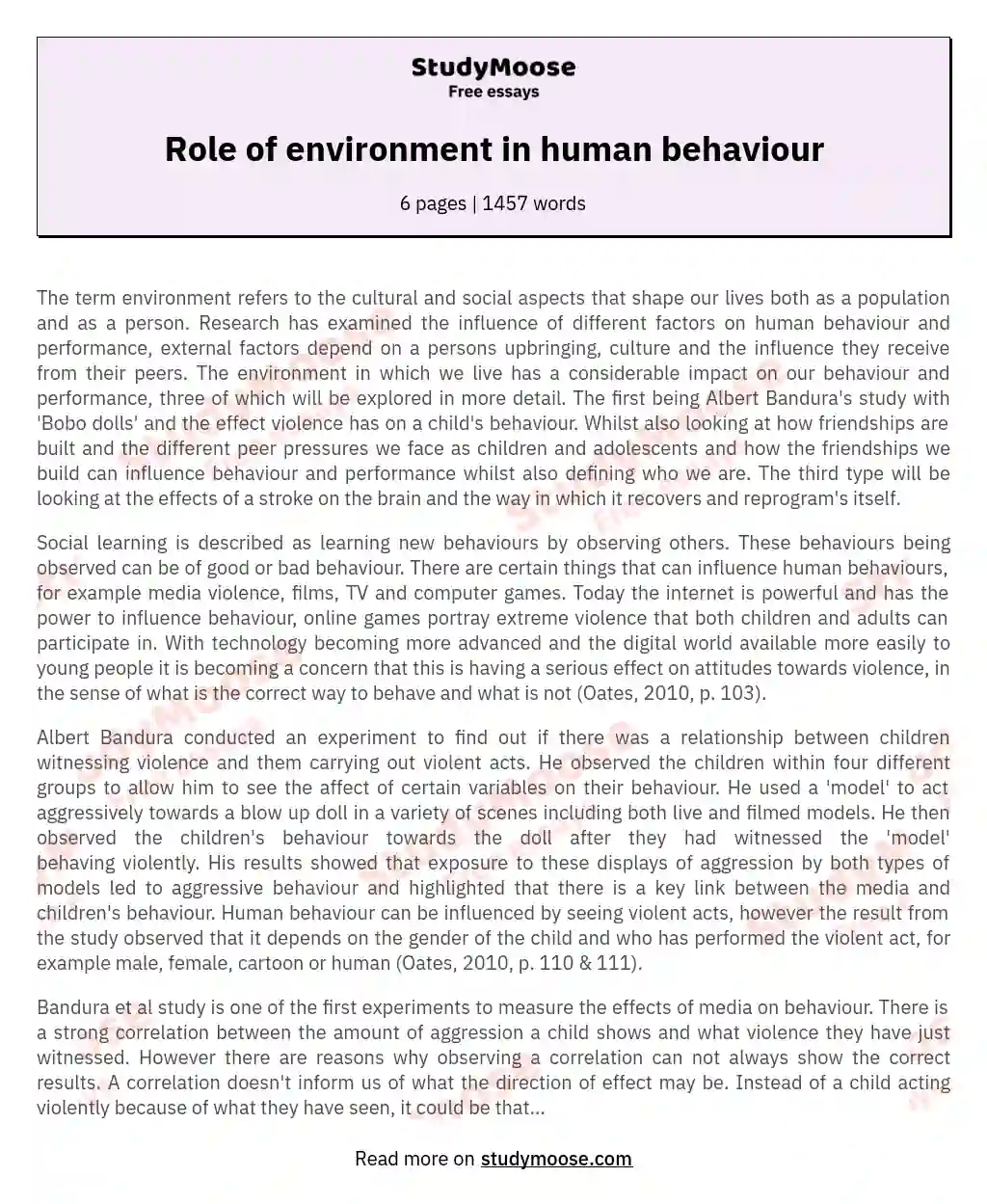 Role of environment in human behaviour essay