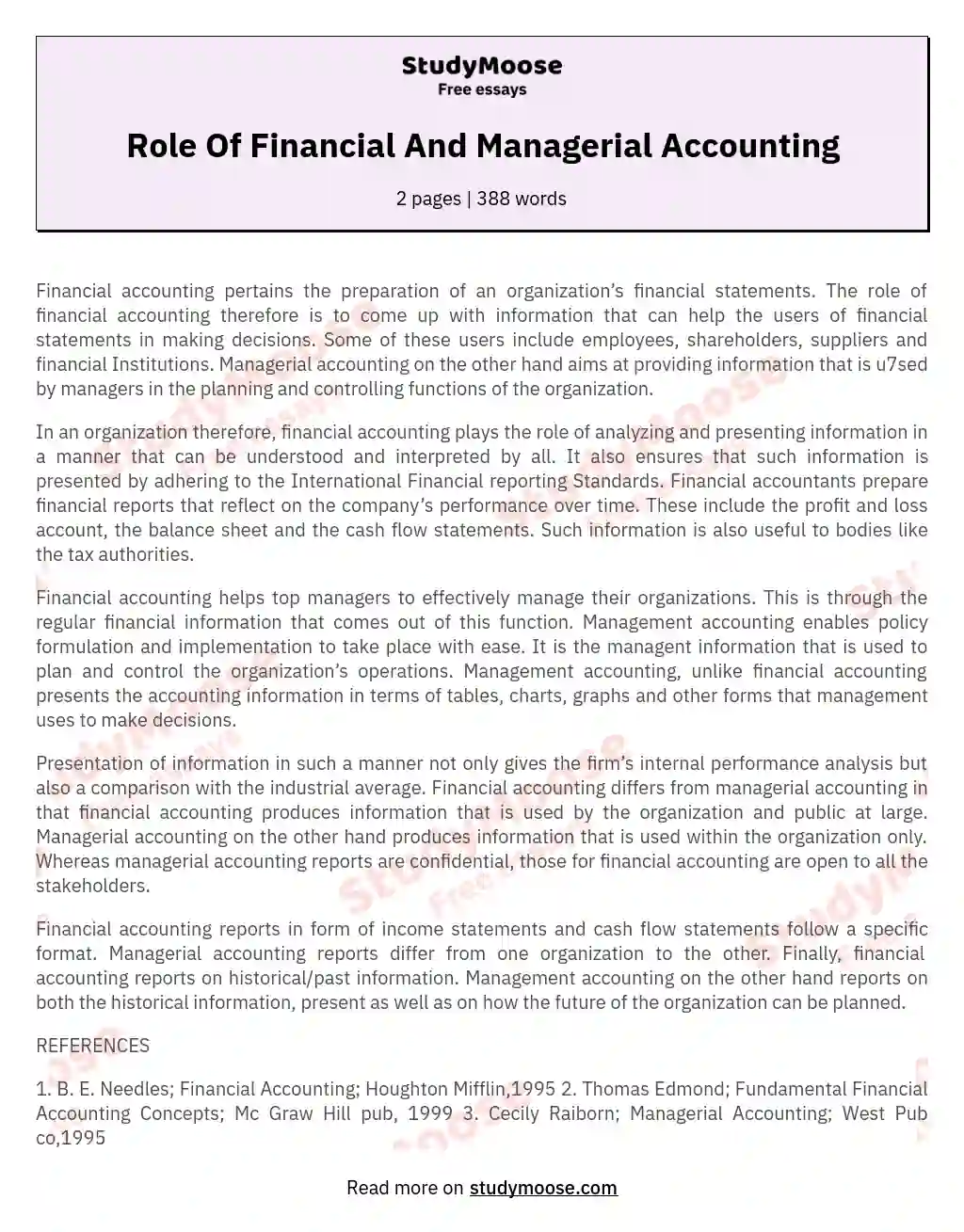 Role Of Financial And Managerial Accounting