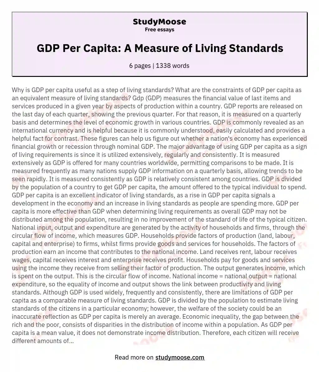 GDP Per Capita: A Measure of Living Standards essay
