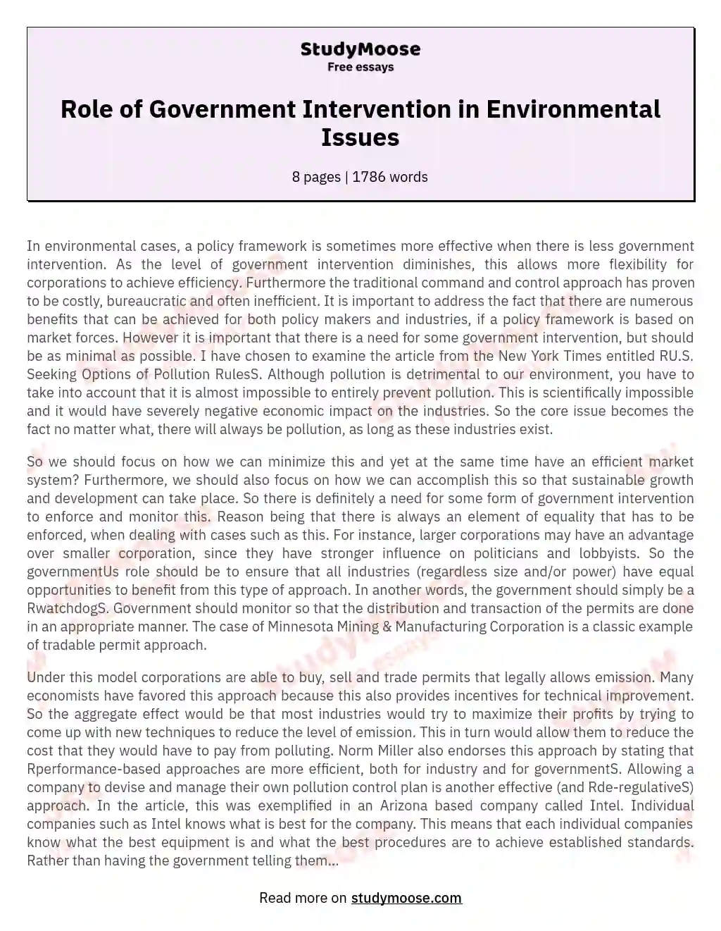 Role of Government Intervention in Environmental Issues