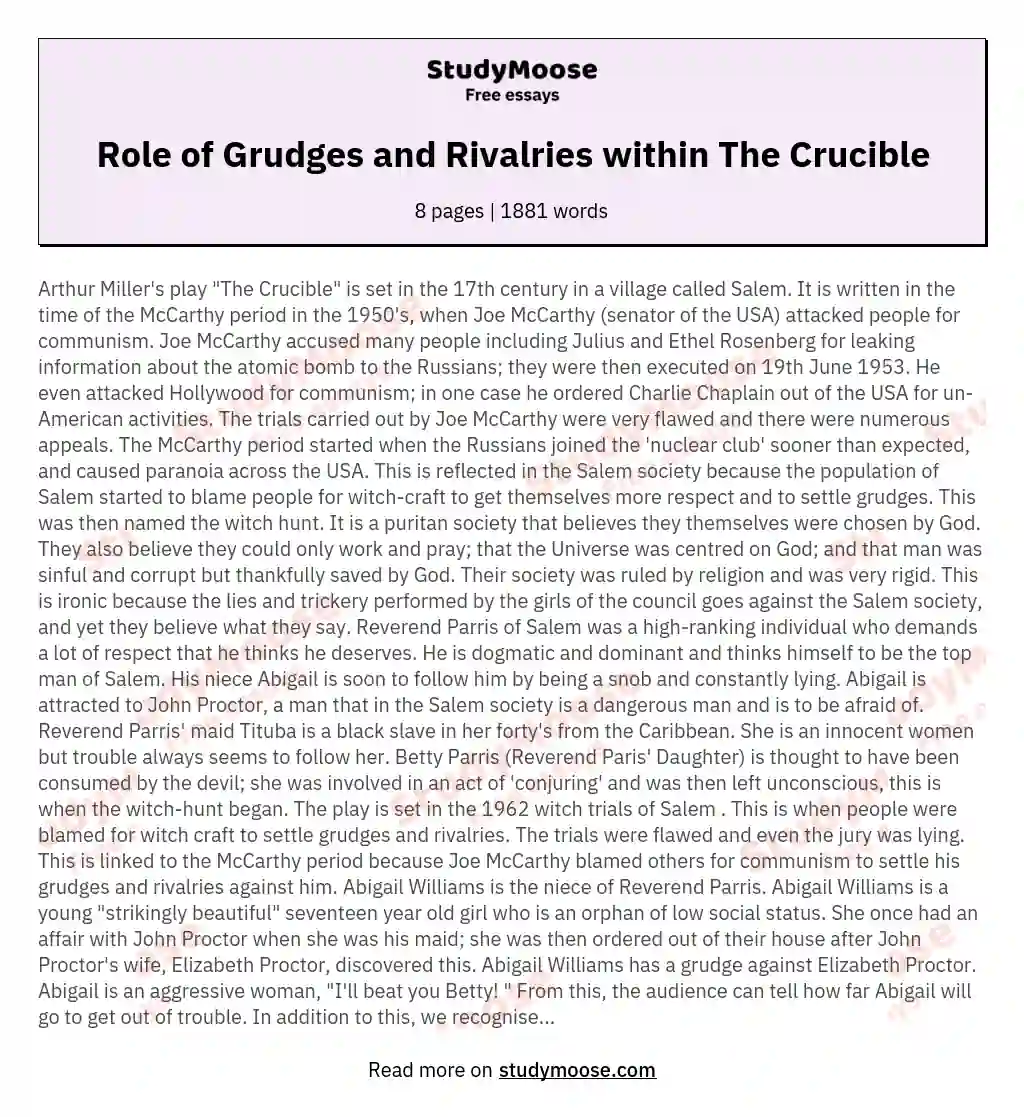 Role of Grudges and Rivalries within The Crucible essay