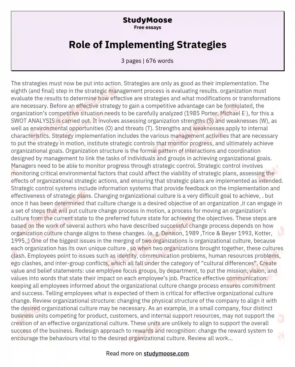 Role of Implementing Strategies essay