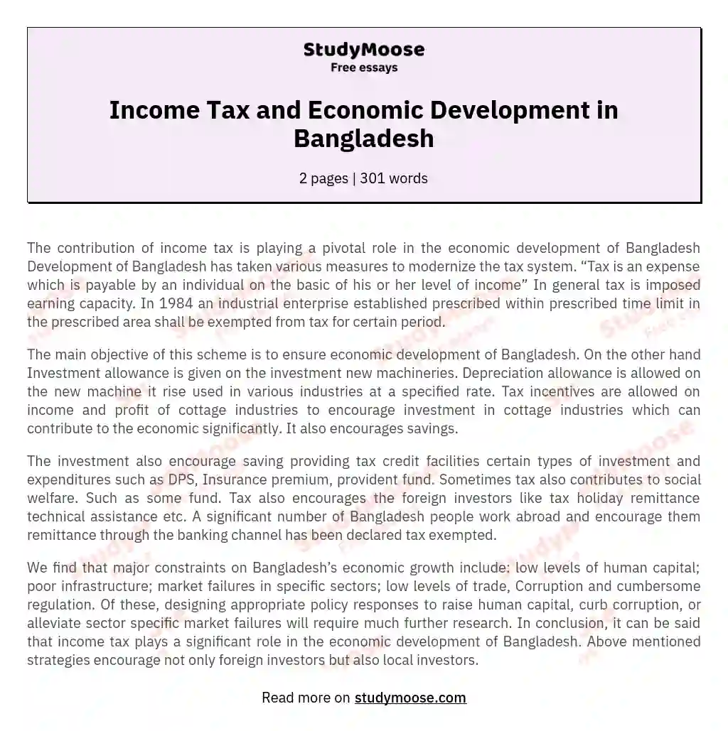 Income Tax and Economic Development in Bangladesh essay
