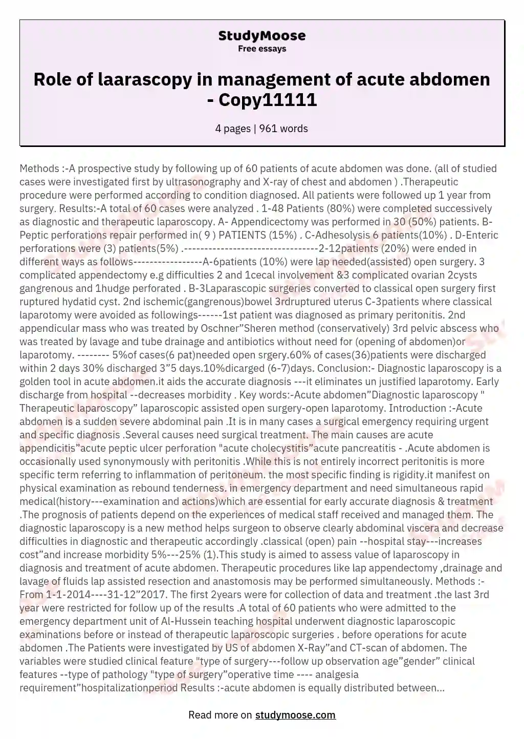 Role of laarascopy in management of acute abdomen - Copy11111 essay