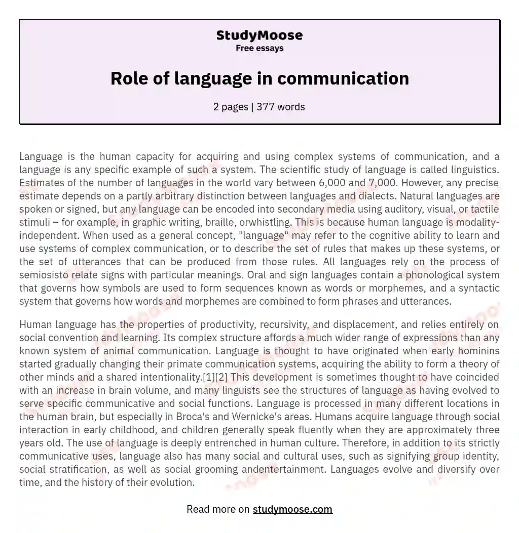 Role of language in communication essay