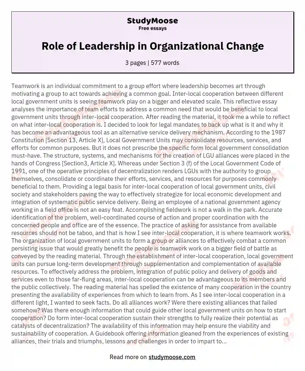 Role of Leadership in Organizational Change