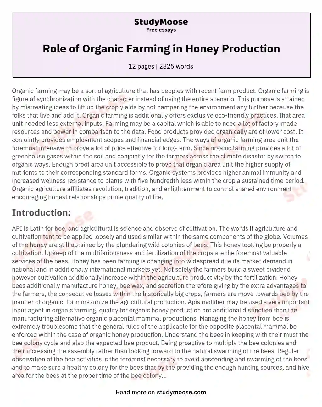 Role of Organic Farming in Honey Production essay