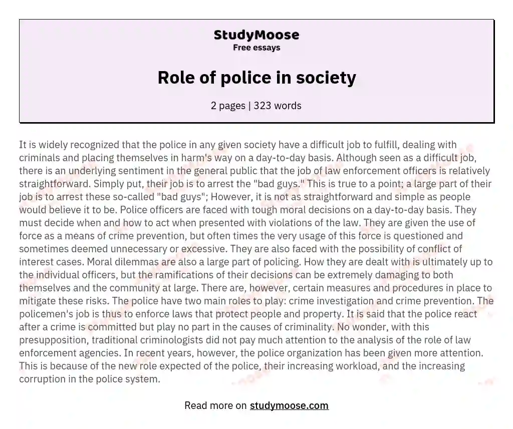 Role of police in society essay