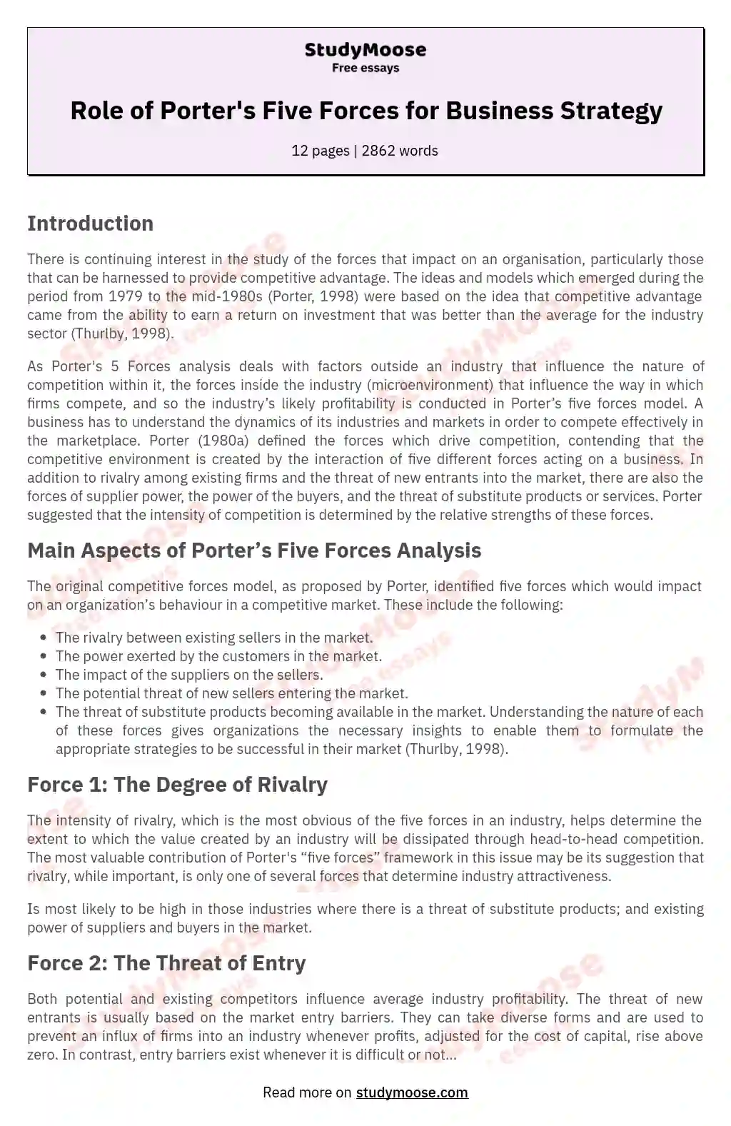 Role of Porter's Five Forces for Business Strategy
