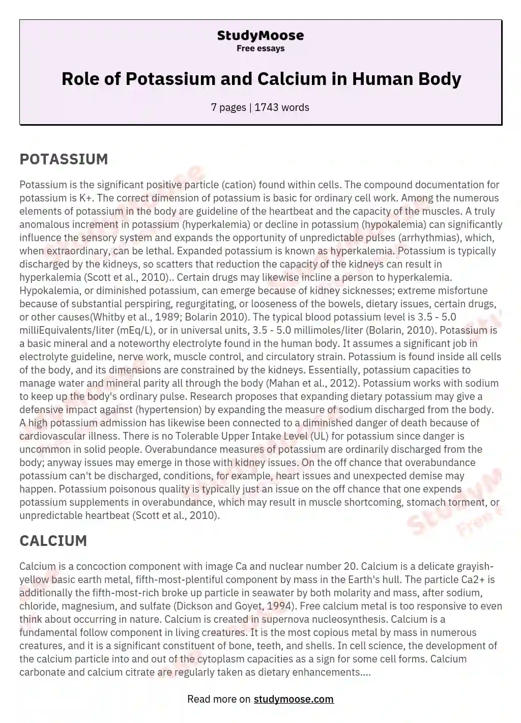 Role of Potassium and Calcium in Human Body