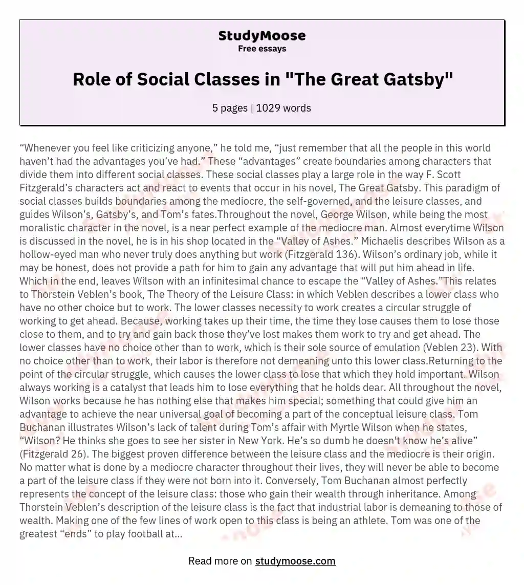 Role of Social Classes in "The Great Gatsby"