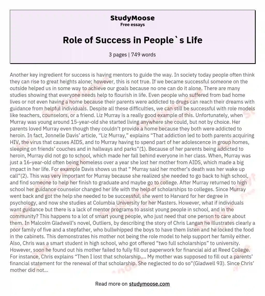 Role of Success in People`s Life essay