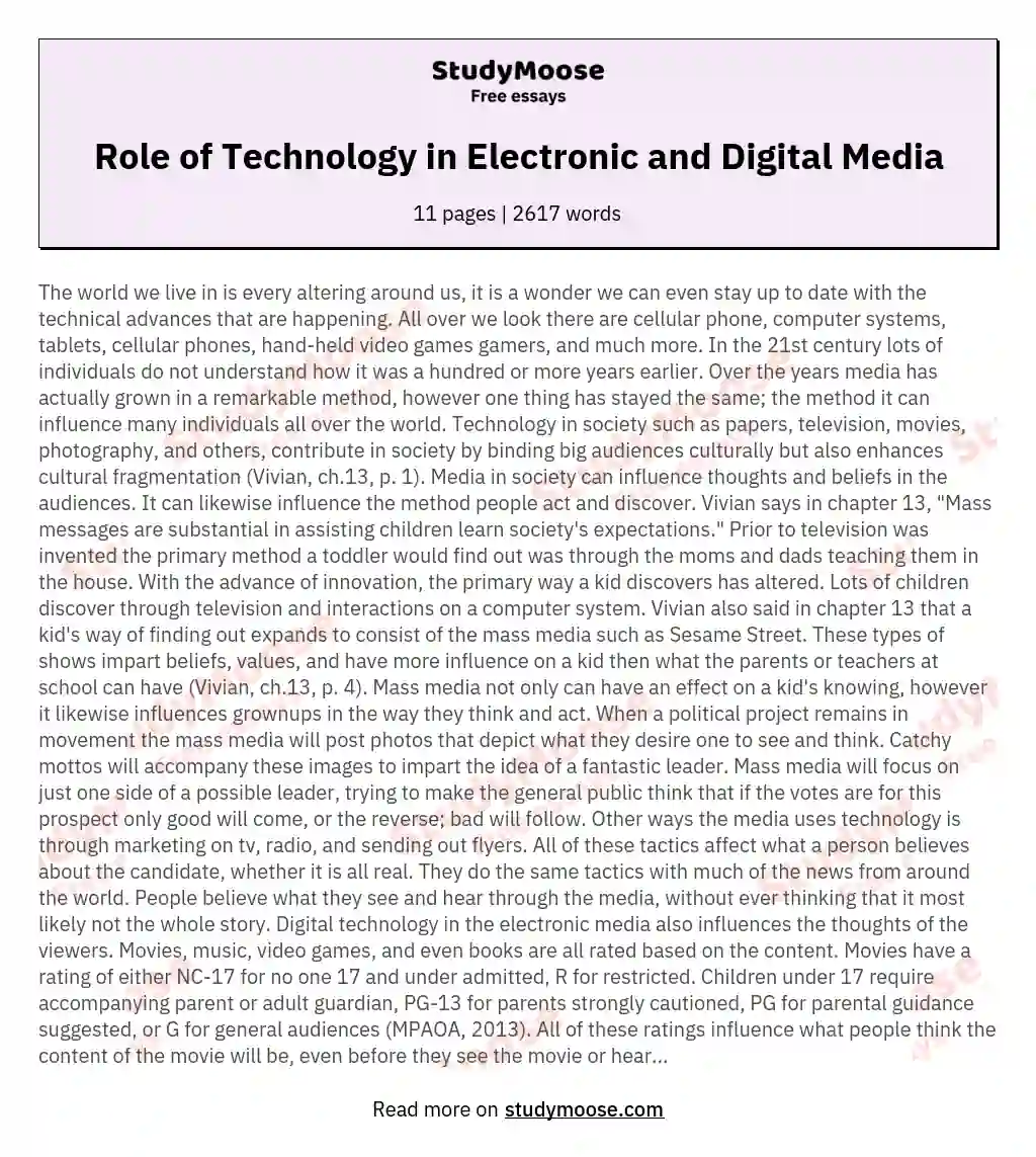 Role of Technology in Electronic and Digital Media essay
