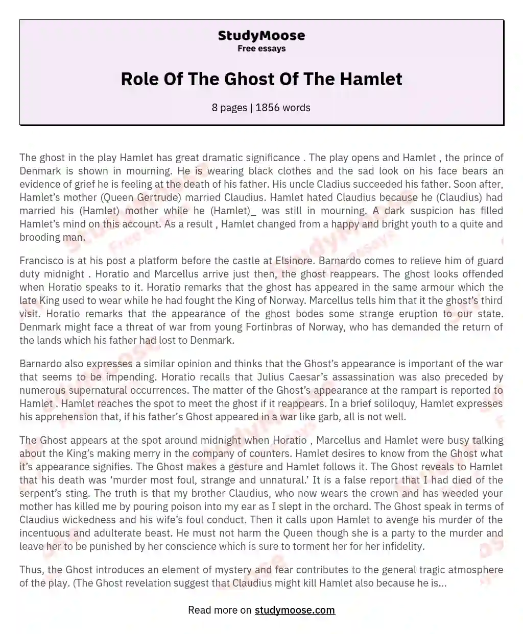 The Significance of the Ghost in Shakespeare's Hamlet essay