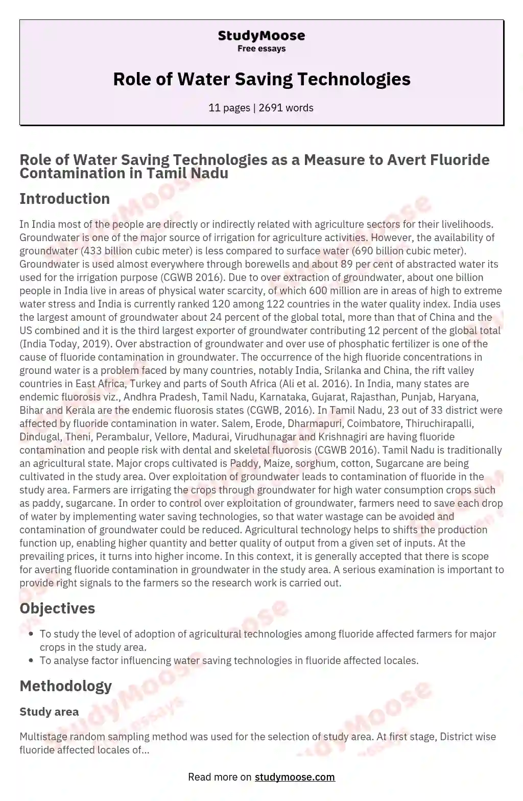 Role of Water Saving Technologies