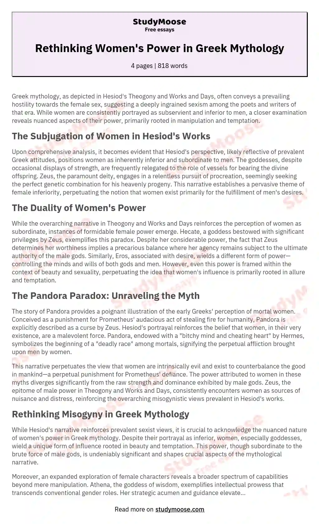 Rethinking Women's Power in Greek Mythology essay