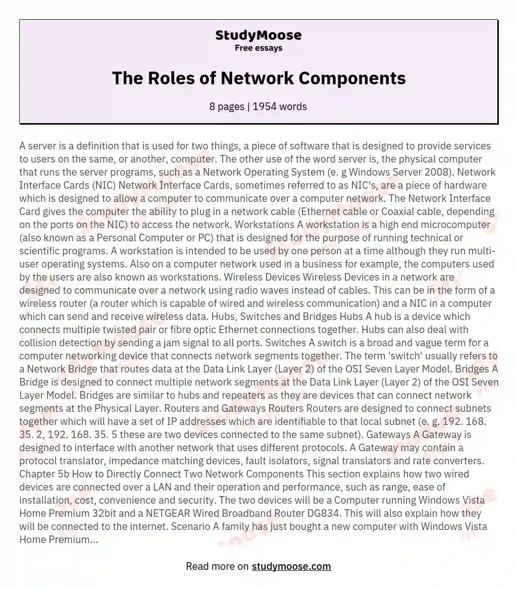 The Roles of Network Components essay