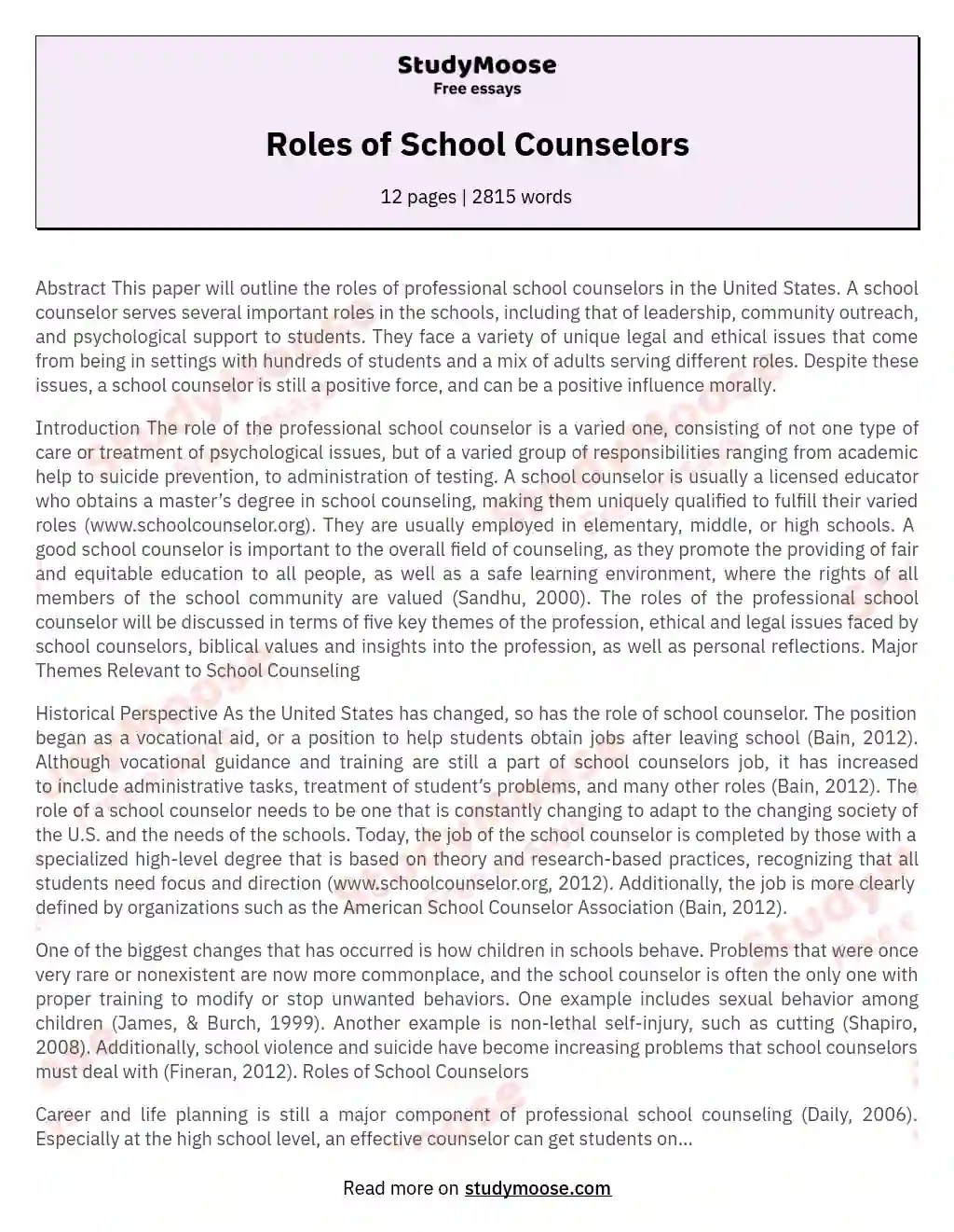 Roles of School Counselors essay