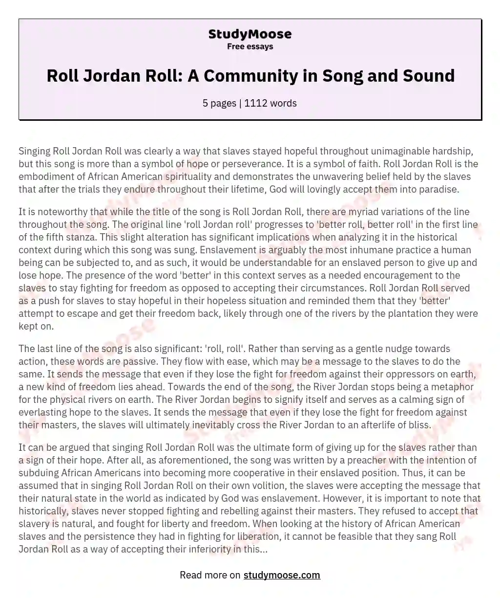 Roll Jordan Roll: A Community in Song and Sound essay