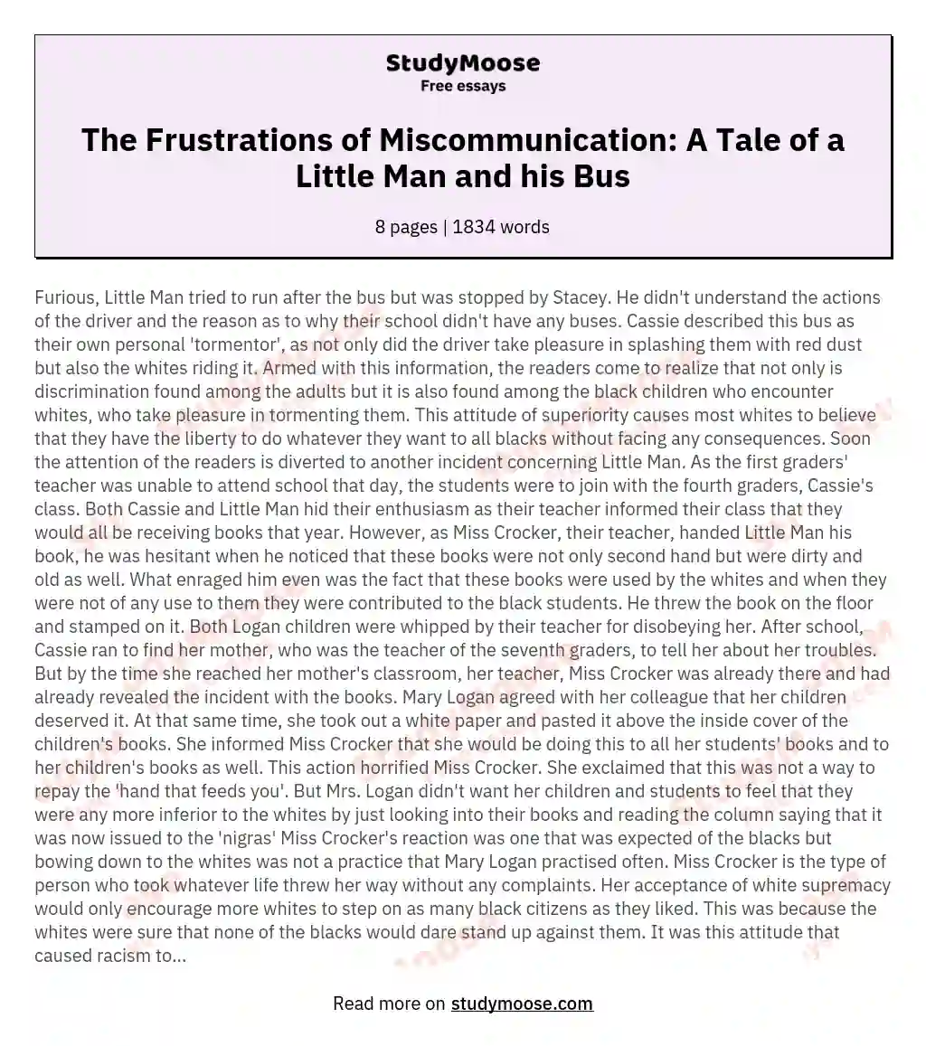 The Frustrations of Miscommunication: A Tale of a Little Man and his Bus essay