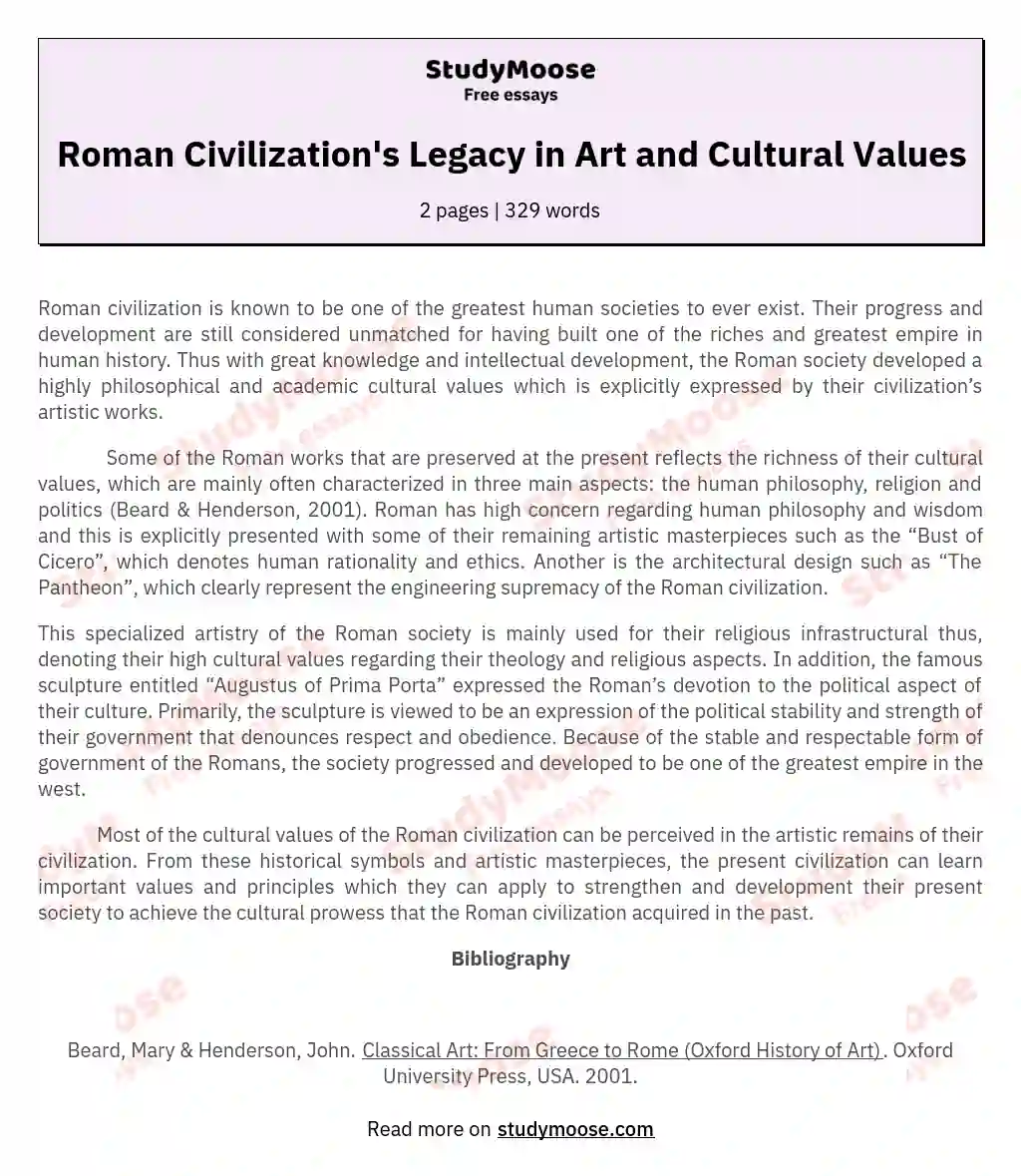 Roman Civilization's Legacy in Art and Cultural Values essay