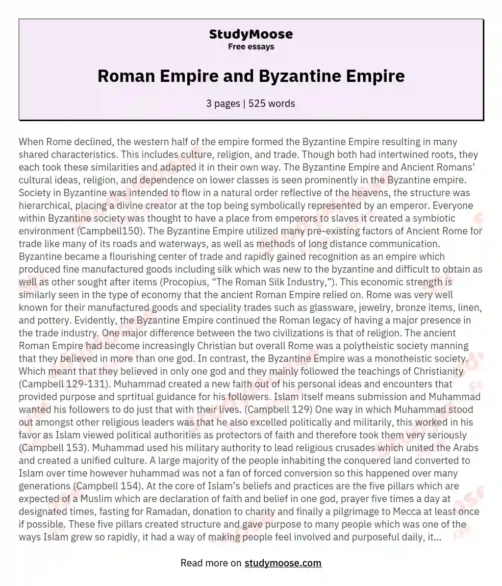 Roman Empire and Byzantine Empire