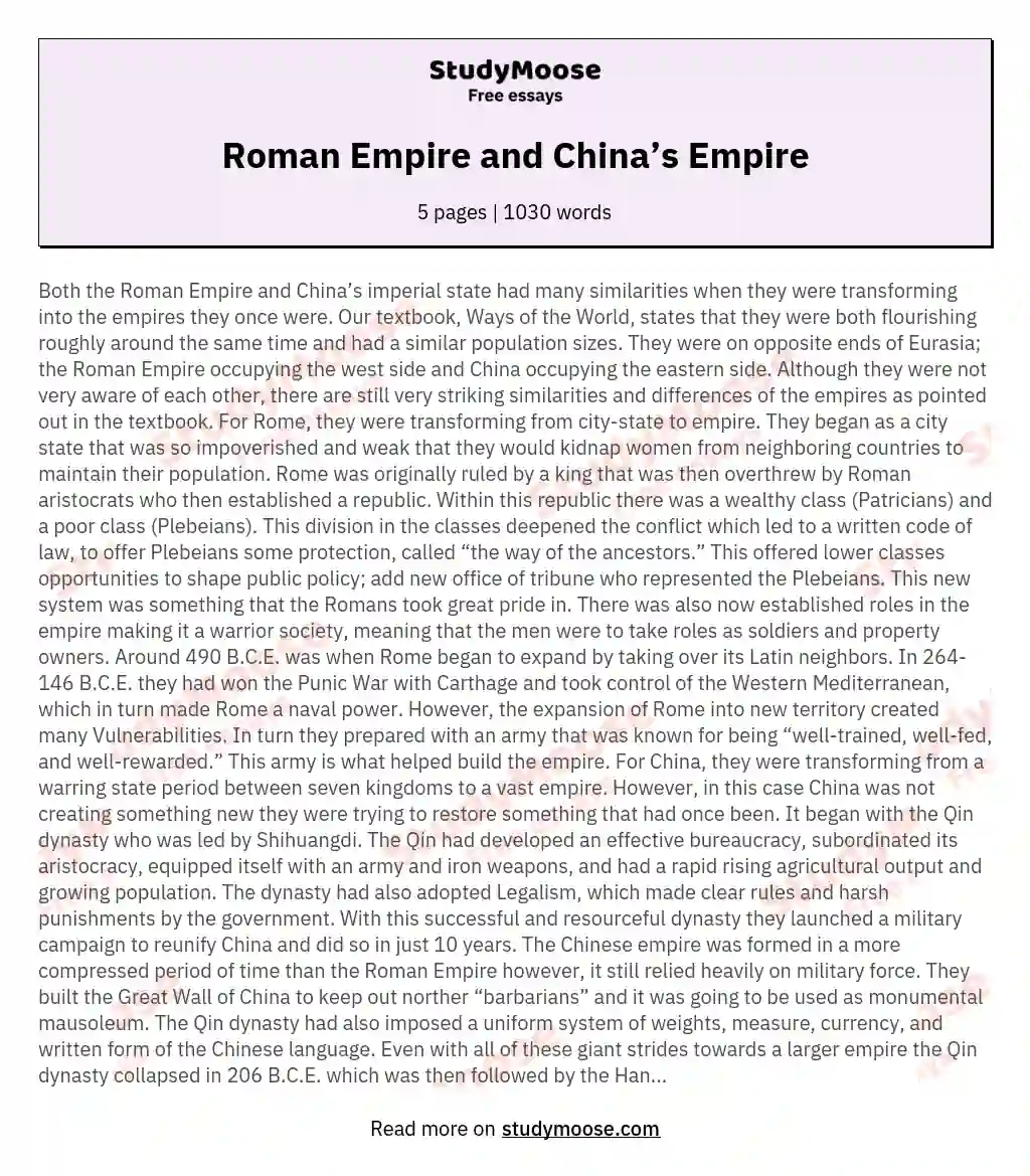 Roman Empire and China’s Empire essay