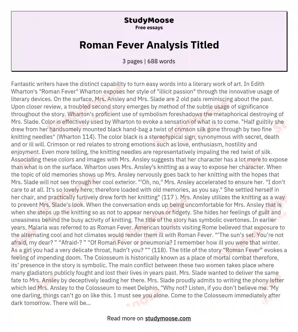 Roman Fever Analysis Titled essay